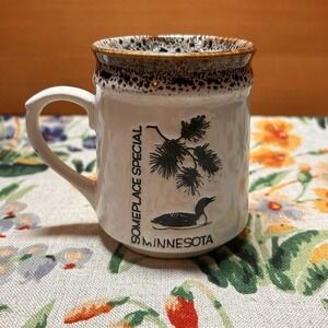 VTG 70s Minnesota Loons Speckled Embossed Stoneware Coffee Cup Mug 8oz Souvenir
